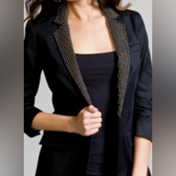 Express Studded Boyfriend Blazer Jacket Black Embellished Metal Hardware - Picture 1 of 8